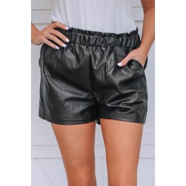 Faux Leather Ruffle Waistband Shorts