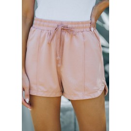 Dusty Pink Drawstring Elastic Waist Casual Shorts with Pockets