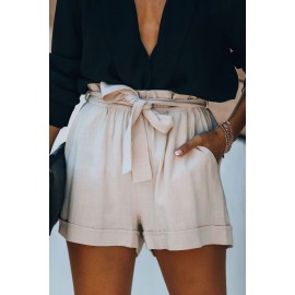 Cotton Pocketed Paper Bag Waist Shorts