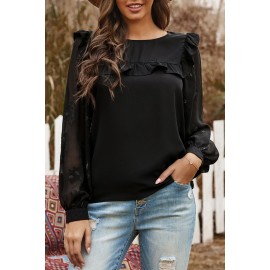 Contrast Sleeve Ruffle Blouse