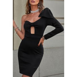 Black Cut-out Bow Knot One Shoulder Bodycon Dress